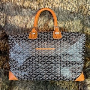 Goyard Boeing 45 Duffle Luggage Tote Black/Brown Chevron Bag